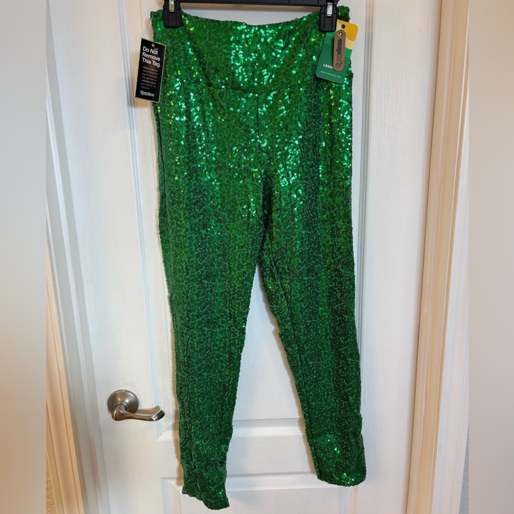 NWT Tipsy Elves Women’s Green Sequin Leggings Size Large 🎄🎄